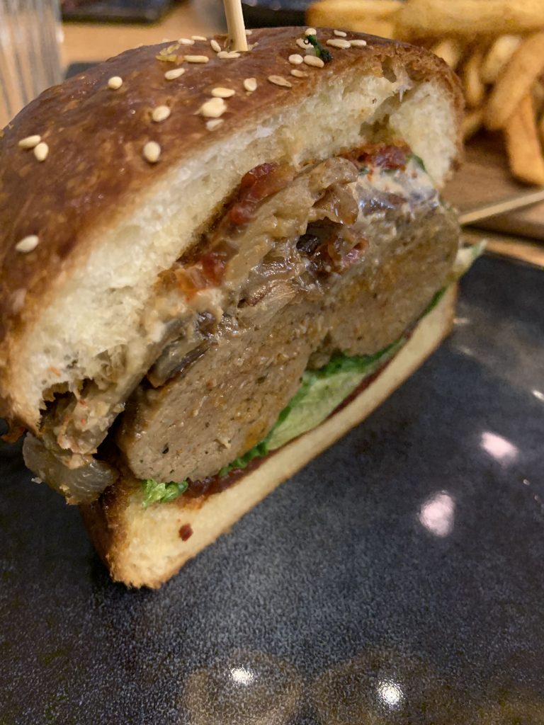 Grilled Spicy Lamb Burger Cross Section | Gin Rik Sha | Food For Thought