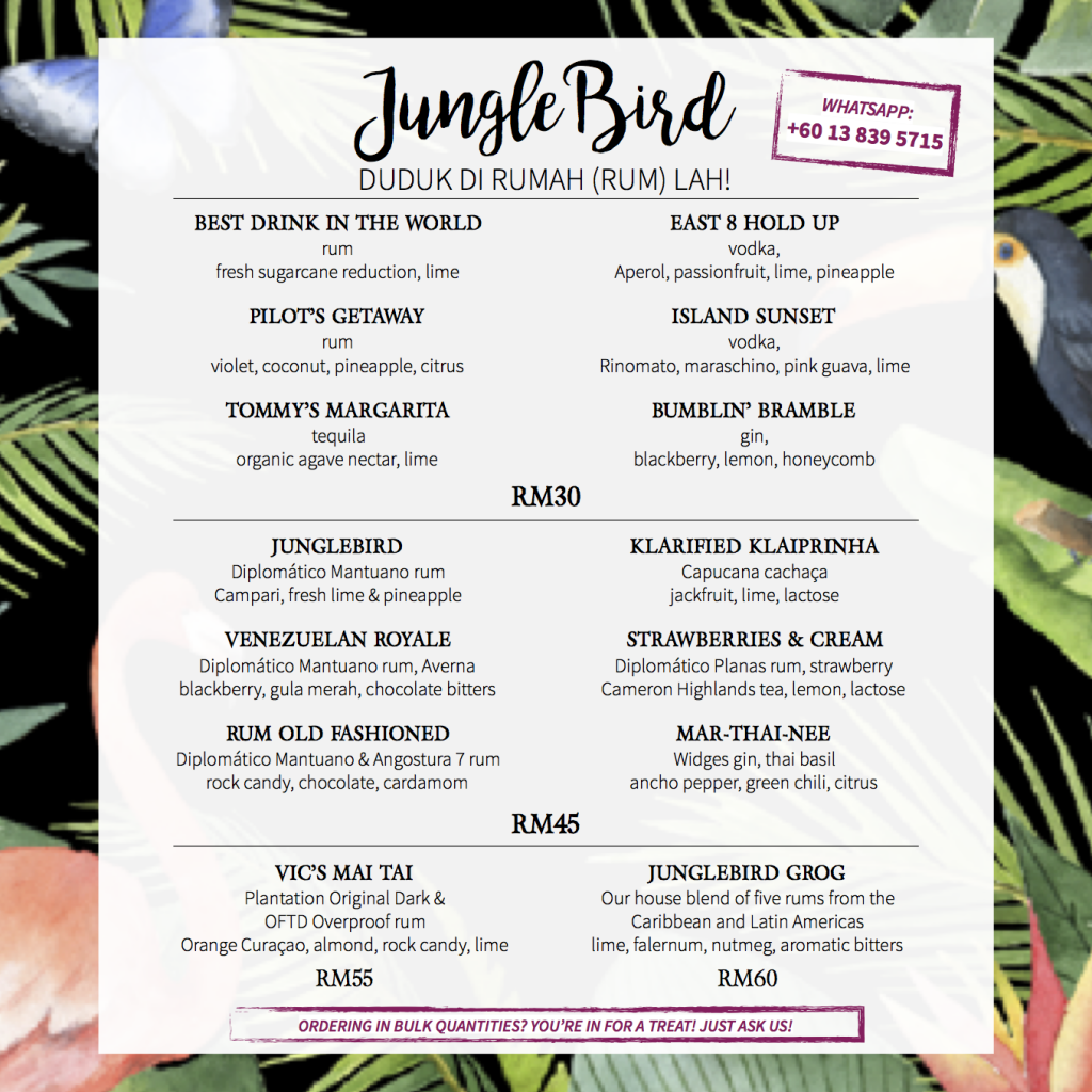 JungleBird Cocktail Delivery Menu | JungleBird | Food For Thought