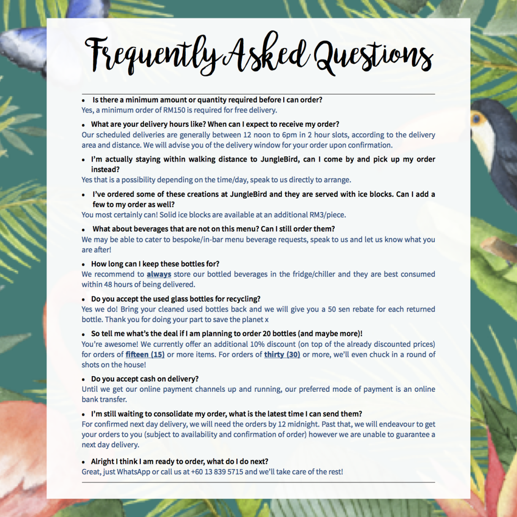 JungleBird Delivery FAQs | JungleBird | Food For Thought