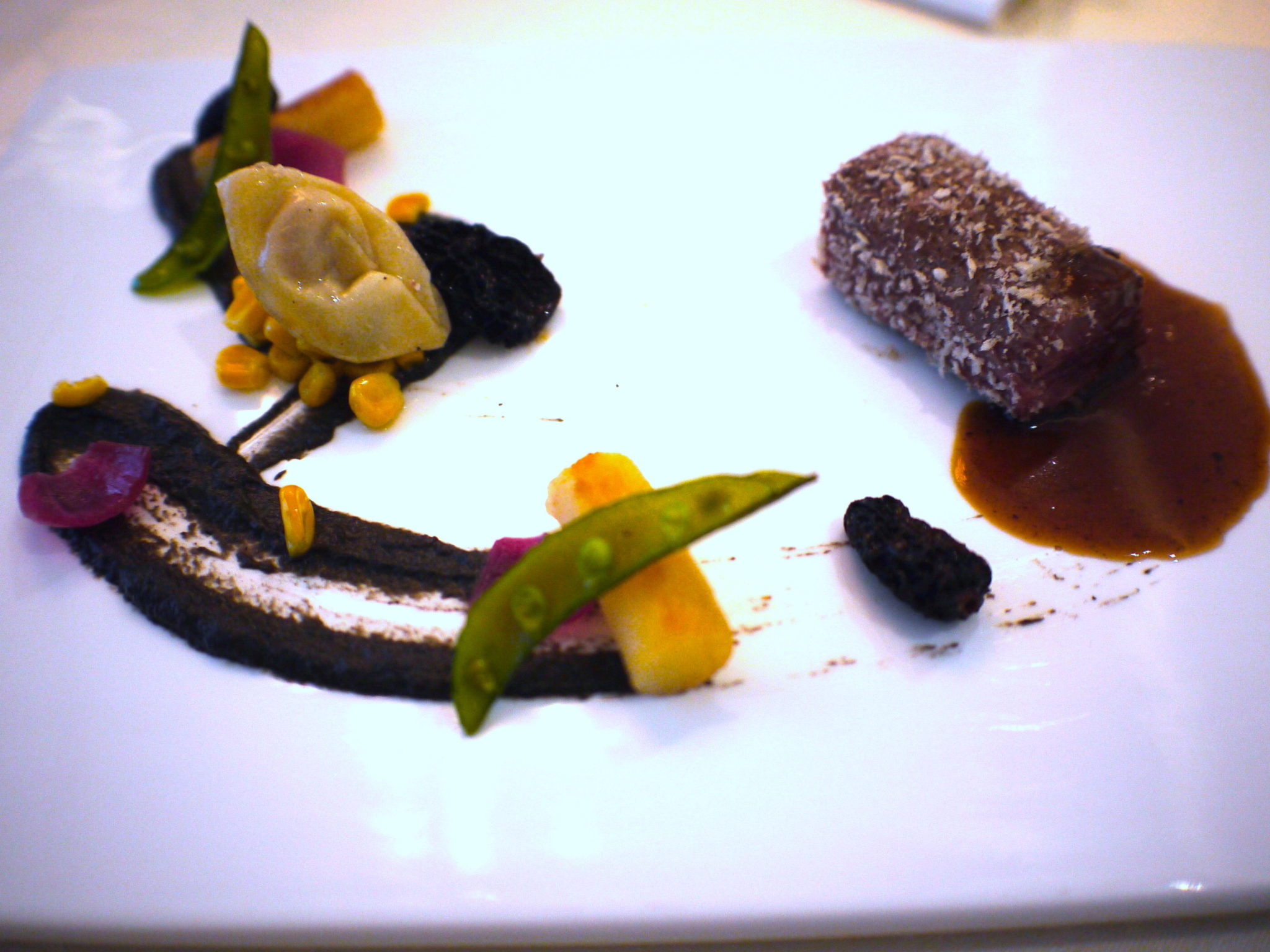 Roasted Lamb Loin with Creme of Black Garlic - Macalister Mansion - Food For Thought