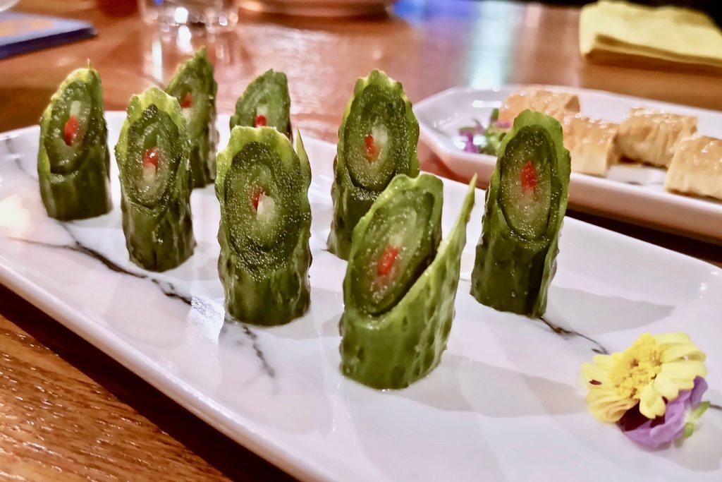 Old Bailey Restaurant 奧卑利 | Tea Smoked Bean Curd Sheet Stuffed with Organic Vegetables 烟燻素鹅 and Cucumber Peel Roll in Organic Apple Cider Vinegar 有机苹果醋青瓜卷 | Food For Thought